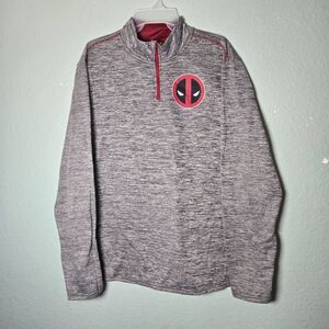 Marvel DEADPOOL 1/4 Zip Pullover Heather Grey Lightweight Sweat Shirt Men XL